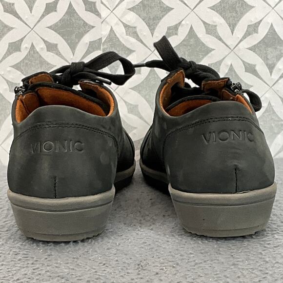 Vionic Abigail Weather Resistant Black Nubuck Suede Lace Up/Zip Sneaker 8.5/40 - Picture 9 of 12